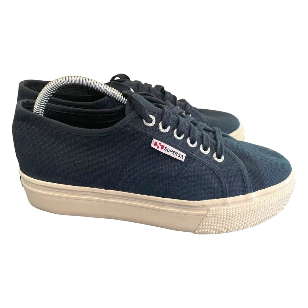 Superga Sneakers Women 10 Platform Blue Coastal Nautical Preppy